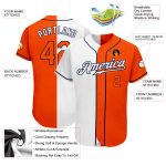 Custom Name and Number Personalized Orange-Navy Split Fashion Baseball Jersey - Authentic White Team Jersey Personalized