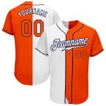 Custom Name and Number Personalized Orange-Navy Split Fashion Baseball Jersey - Authentic White Team Jersey Personalized