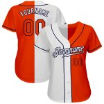 Custom Name and Number Personalized Orange-Navy Split Fashion Baseball Jersey - Authentic White Team Jersey Personalized