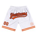 Custom Team Basketball Shorts - Personalized White Orange-Navy with Name and Number, Authentic Throwback Style Personalized