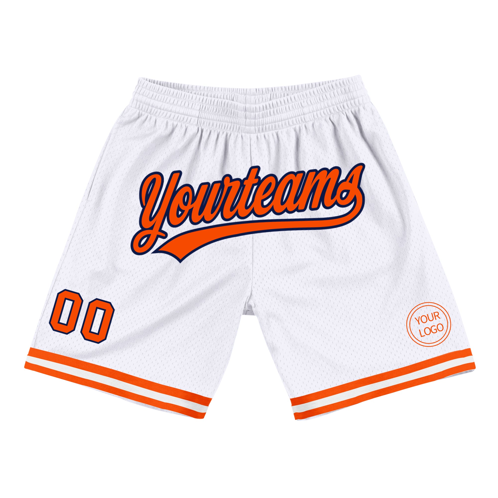 Custom Team Basketball Shorts - Personalized White Orange-Navy with Name and Number, Authentic Throwback Style Personalized