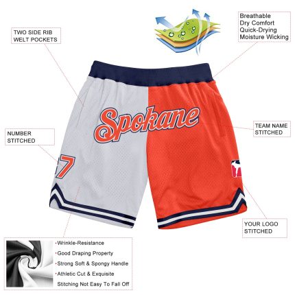 Custom Personalized Basketball Shorts with Name and Number - White Orange-Navy Authentic Throwback Split Fashion Personalized