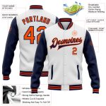 Personalized Varsity Letterman Two Tone Bomber Jacket White Orange Navy Full-Snap Personalized White Orange-Navy Bomber Full-Snap