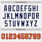 Custom Name and Number Personalized Two-Tone Varsity Bomber Jacket in White and Orange-Navy Full-Snap Style Personalized