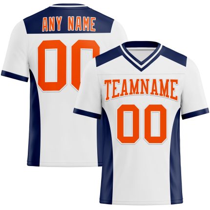 Personalized Authentic Football Jersey - White Orange-Navy Mesh Design Personalized White Orange-Navy Mesh Authentic Football