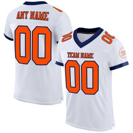 Custom Name Number Personalized Football Jersey - White Orange Navy Mesh Authentic Team Jersey Personalized White Orange-Navy