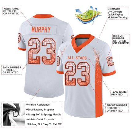 Custom Name and Number Personalized Football Jersey - White Orange Navy Mesh Drift Style Personalized White Orange-Navy Mesh