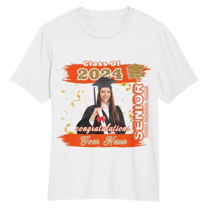Custom Name Number 3D Graduation T-Shirt - Personalized White Orange Old Gold Performance Tee Personalized White Orange-Old