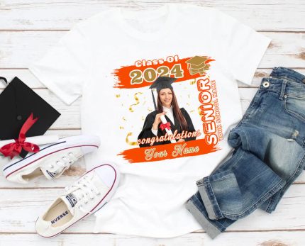 Custom Name Number 3D Graduation T-Shirt - Personalized White Orange Old Gold Performance Tee Personalized White Orange-Old
