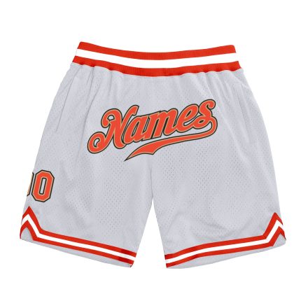Customizable Throwback Basketball Shorts - Personalized White and Old Gold with Team Name and Number Personalized White Orange-Old