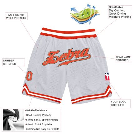 Customizable Throwback Basketball Shorts - Personalized White and Old Gold with Team Name and Number Personalized White Orange-Old