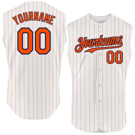 Custom Name and Number Baseball Jersey - Personalized White and Orange Pinstripe Black Sleeveless Authentic Jersey Personalized