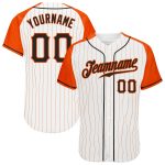 Custom Name & Number Baseball Jersey | Personalized Black-Orange Raglan with White & Orange Pinstripes Personalized White