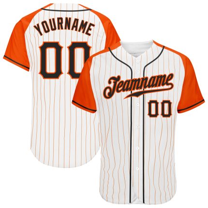 Custom Name & Number Baseball Jersey | Personalized Black-Orange Raglan with White & Orange Pinstripes Personalized White