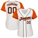 Custom Name & Number Baseball Jersey | Personalized Black-Orange Raglan with White & Orange Pinstripes Personalized White