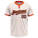 Custom Name & Number Unisex Softball Jersey - Personalized Black White Orange Pinstripe Two-Button Design Personalized White