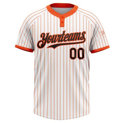 Custom Name & Number Unisex Softball Jersey - Personalized Black White Orange Pinstripe Two-Button Design Personalized White