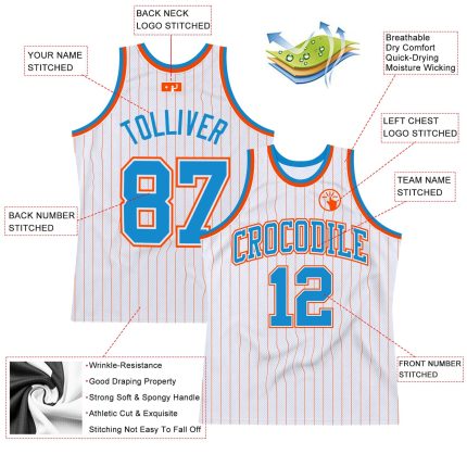 Custom Basketball Jersey with Personalized Name and Number - White Orange Blue-Orange Pinstripe, Authentic Team Design Personalized