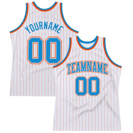 Custom Basketball Jersey with Personalized Name and Number - White Orange Blue-Orange Pinstripe, Authentic Team Design Personalized