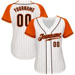 Custom Name Number Personalized Baseball Jersey Raglan Sleeves White Orange Pinstripe Brown-Orange Authentic Team Gear Personalized