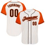 Custom Name Number Personalized Baseball Jersey Raglan Sleeves White Orange Pinstripe Brown-Orange Authentic Team Gear Personalized