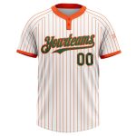 Custom Softball Jersey with Name and Number in Kelly Green and Orange Pinstripe, Two-Button Unisex Design Personalized White