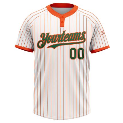 Custom Softball Jersey with Name and Number in Kelly Green and Orange Pinstripe, Two-Button Unisex Design Personalized White