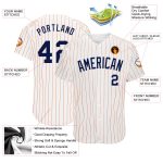 Custom Name and Number Personalized Baseball Jersey - White Orange Pinstripe Navy Authentic Design Personalized White Orange