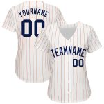 Custom Name and Number Personalized Baseball Jersey - White Orange Pinstripe Navy Authentic Design Personalized White Orange