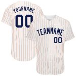 Custom Name and Number Personalized Baseball Jersey - White Orange Pinstripe Navy Authentic Design Personalized White Orange