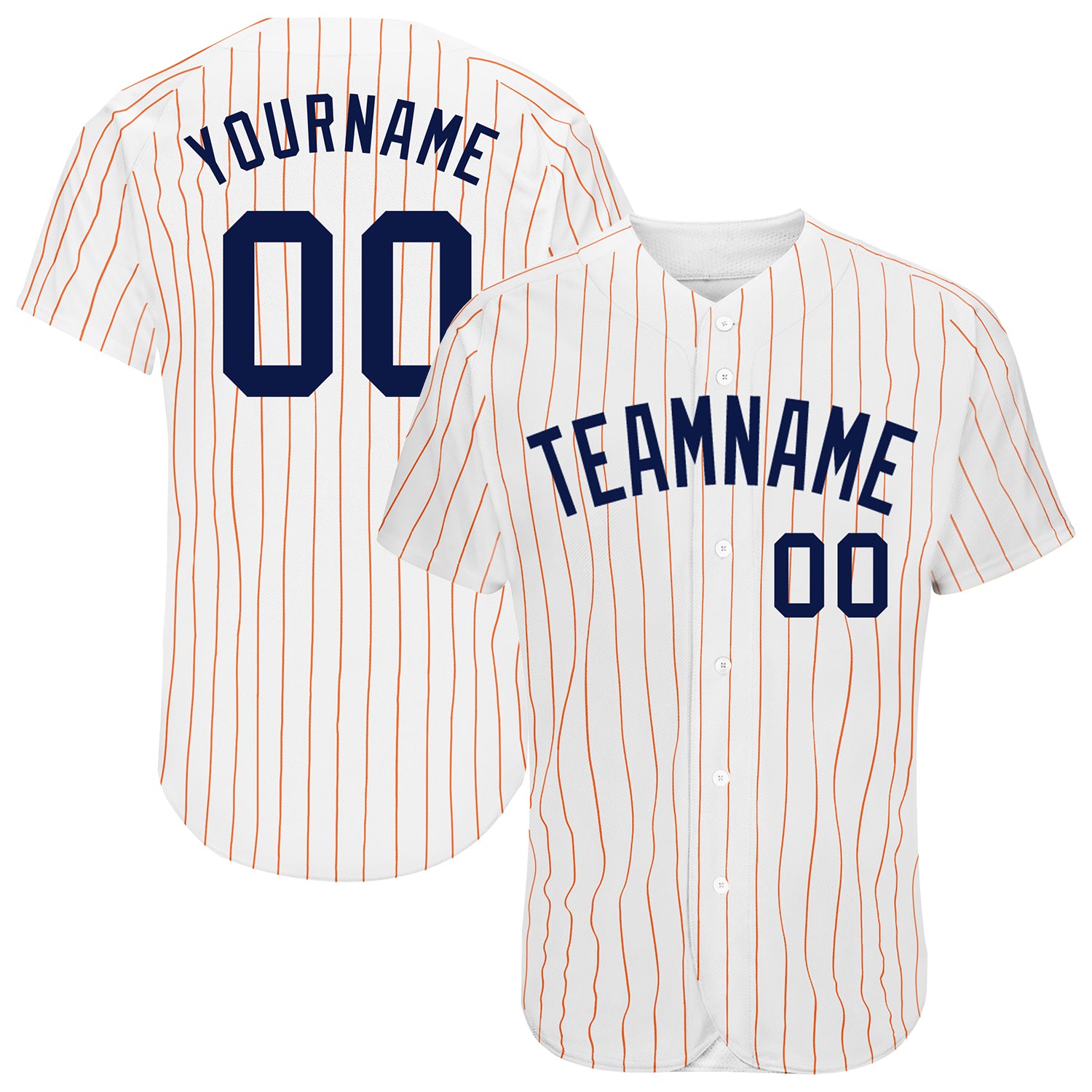 Custom Name and Number Personalized Baseball Jersey - White Orange Pinstripe Navy Authentic Design Personalized White Orange