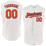 Custom Name Number Personalized Baseball Jersey - Authentic Navy White Orange Pinstripe Sleeveless Team Apparel Personalized
