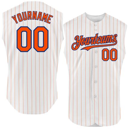 Custom Name Number Personalized Baseball Jersey - Authentic Navy White Orange Pinstripe Sleeveless Team Apparel Personalized