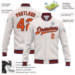 Custom Name Number Navy Bomber Varsity Letterman Jacket Personalized White Orange Pinstripe Full-Snap Mens Outerwear Personalized