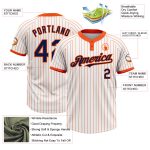 Custom Team Name Number Personalized Two-Button Unisex Softball Jersey White Orange Navy Pinstripe Personalized White Orange