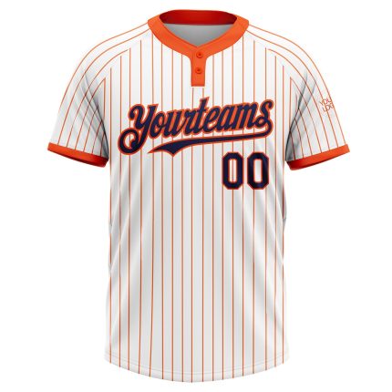 Custom Team Name Number Personalized Two-Button Unisex Softball Jersey White Orange Navy Pinstripe Personalized White Orange