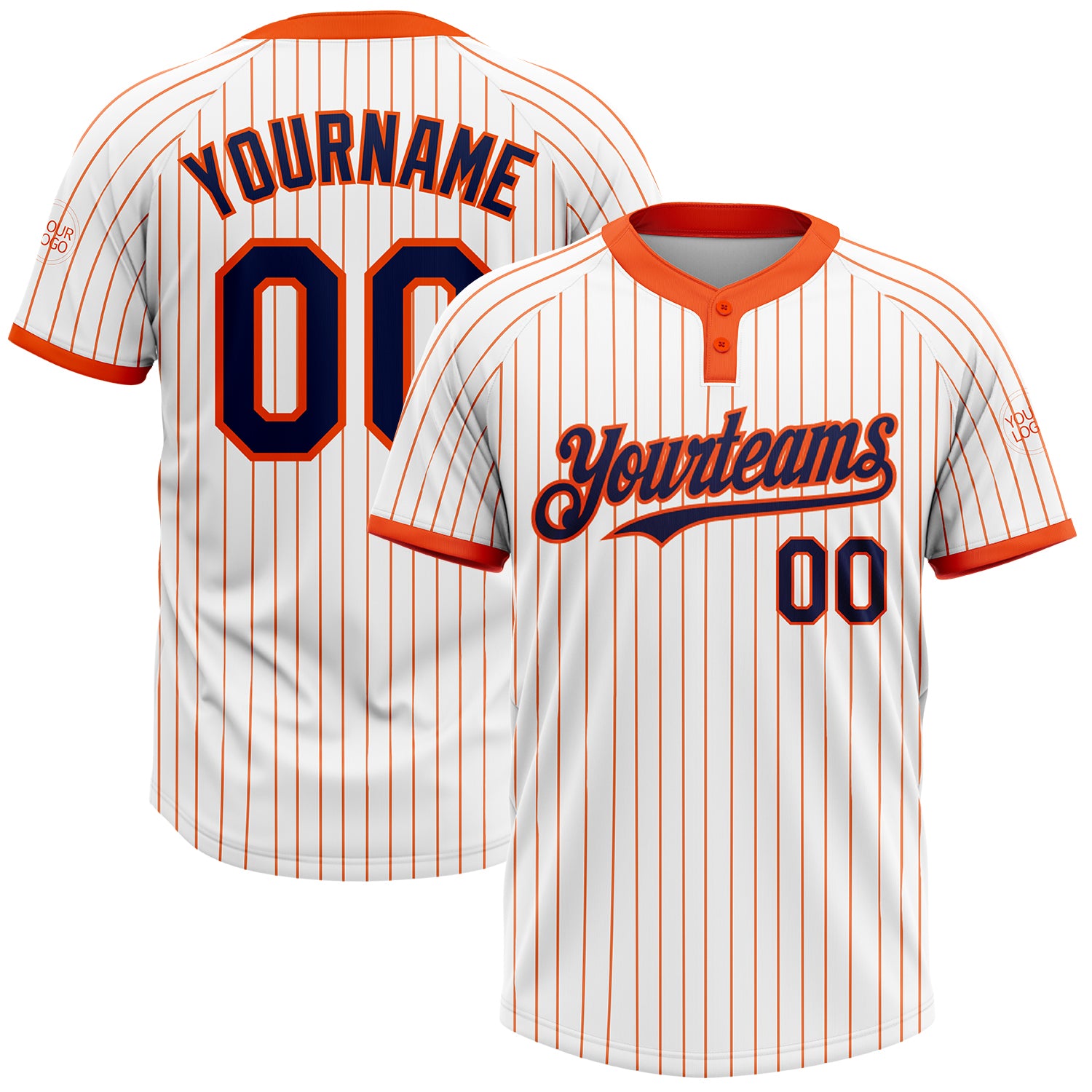 Custom Team Name Number Personalized Two-Button Unisex Softball Jersey White Orange Navy Pinstripe Personalized White Orange