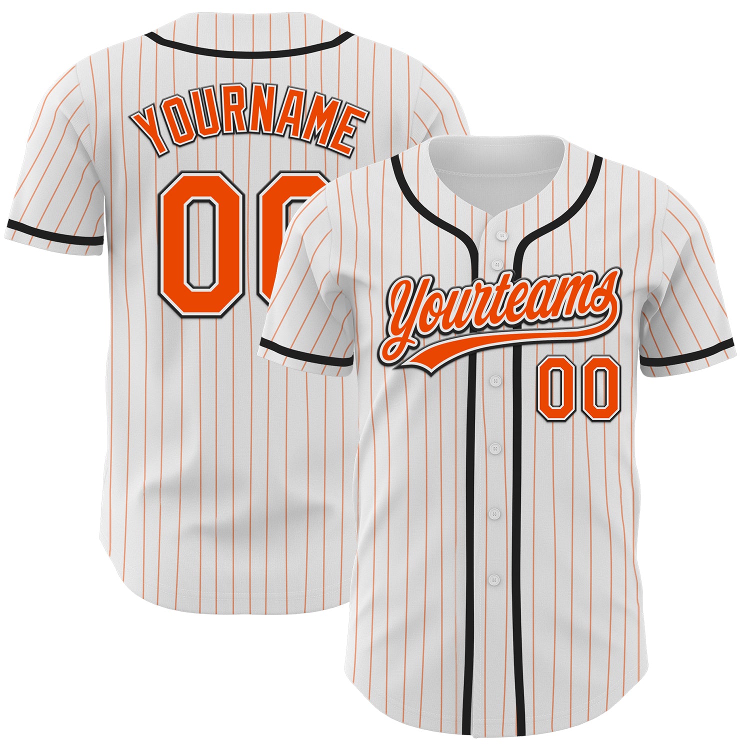 Personalized Orange Black Pinstripe Baseball Jersey - Authentic White Jersey Personalized White Orange Pinstripe Orange-Black