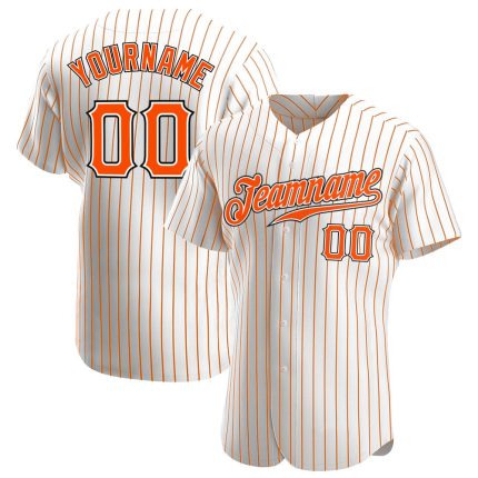 Custom Name Number Orange Black Personalized Baseball Jersey - White Orange Pinstripe Personalized White Orange Pinstripe