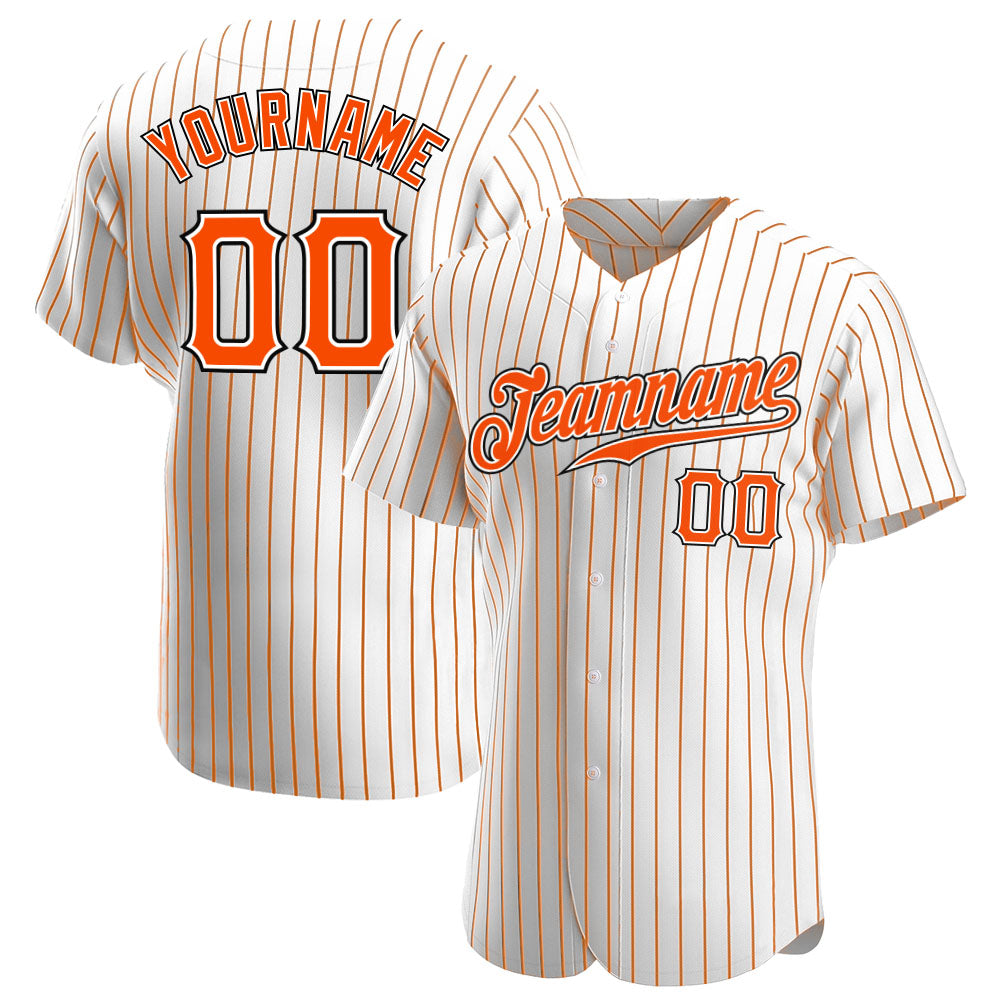Custom Name Number Orange Black Personalized Baseball Jersey - White Orange Pinstripe Personalized White Orange Pinstripe