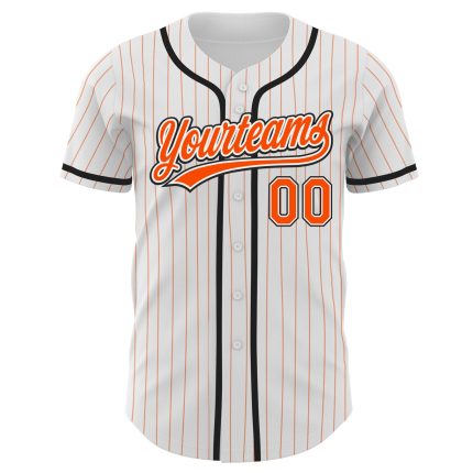 Personalized Orange Black Pinstripe Baseball Jersey - Authentic White Jersey Personalized White Orange Pinstripe Orange-Black