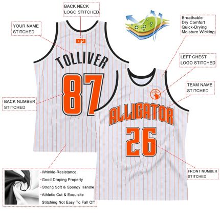 Custom Personalized Basketball Jersey - White Orange Pinstripe with Name and Number - Authentic Team Gear Personalized White
