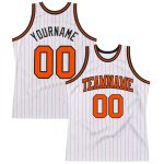 Personalized Orange Black Basketball Jersey with White Pinstripes - Authentic Sportswear Personalized White Orange Pinstripe