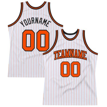 Personalized Orange Black Basketball Jersey with White Pinstripes - Authentic Sportswear Personalized White Orange Pinstripe