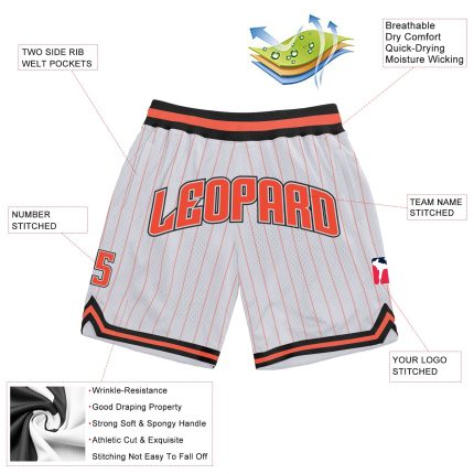Custom Personalized Basketball Shorts with Name and Number - White Orange Pinstripe Authentic - Team Gear Personalized White