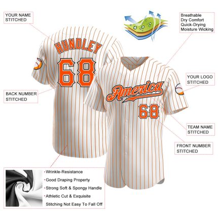 Custom Softball Jersey with Personalized Name and Number - White Orange Pinstripe Authentic Team Apparel Personalized White