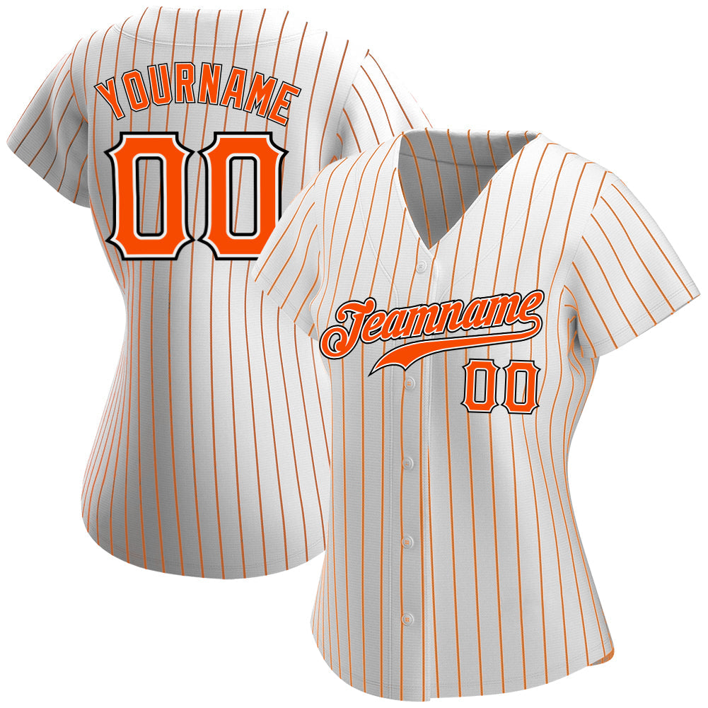 Custom Softball Jersey with Personalized Name and Number - White Orange Pinstripe Authentic Team Apparel Personalized White