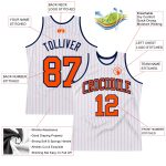 Personalized Authentic Basketball Jersey - White Orange Pinstripe, Orange-Navy Personalized White Orange Pinstripe Orange-Navy
