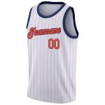 Custom Name and Number Personalized Orange-Navy Basketball Jersey White Orange Pinstripe Authentic Team Apparel Personalized