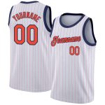 Custom Name and Number Personalized Orange-Navy Basketball Jersey White Orange Pinstripe Authentic Team Apparel Personalized